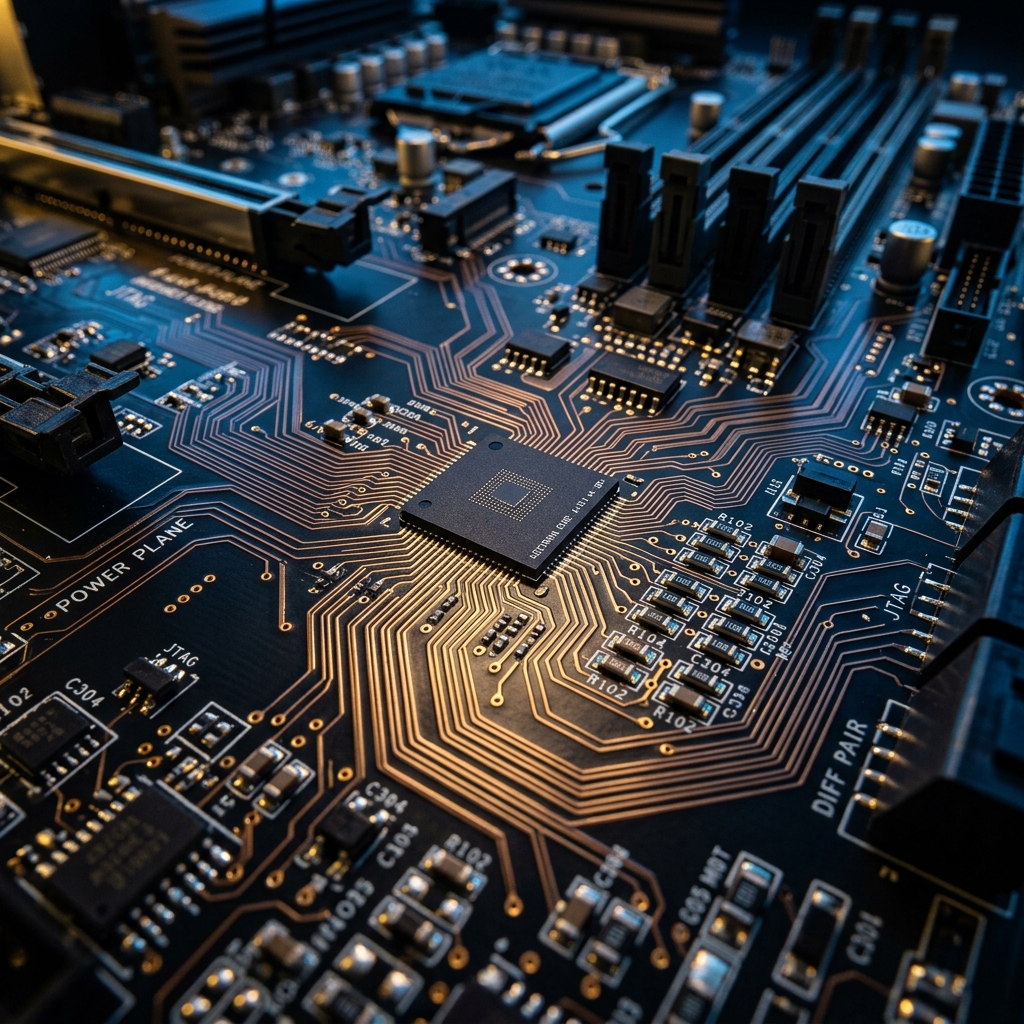 Anakart üzerindeki hassas mikroçipler ve SMD iletken devre hatları